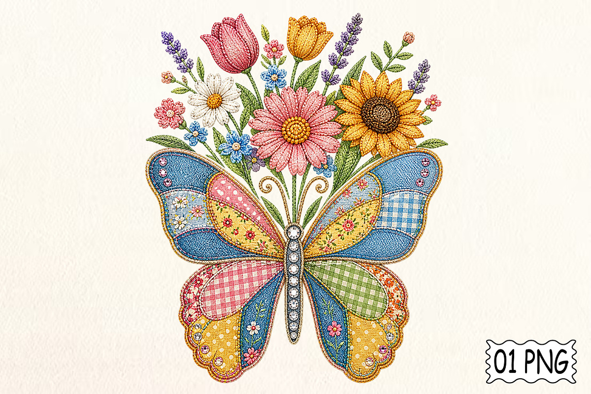 Spring Butterfly Patchwork PNG, a Seasonal Illustration by Pixels.Craft (Photo 1 of 8)