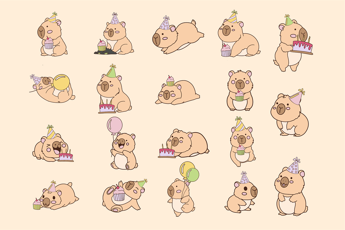 Groovy Birthday Capybara, an Animal Illustration by imdeyaa (Photo 2 of 6)
