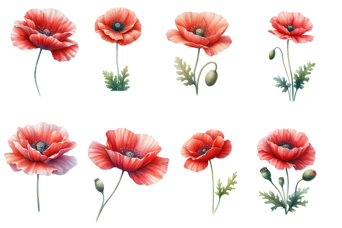 Watercolor Poppy Flower clipart, an Illustration by Designworld (Photo 3 of 5)