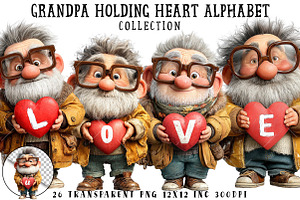 Grandpa Holding Heart Alphabet, an Illustration by OK Design