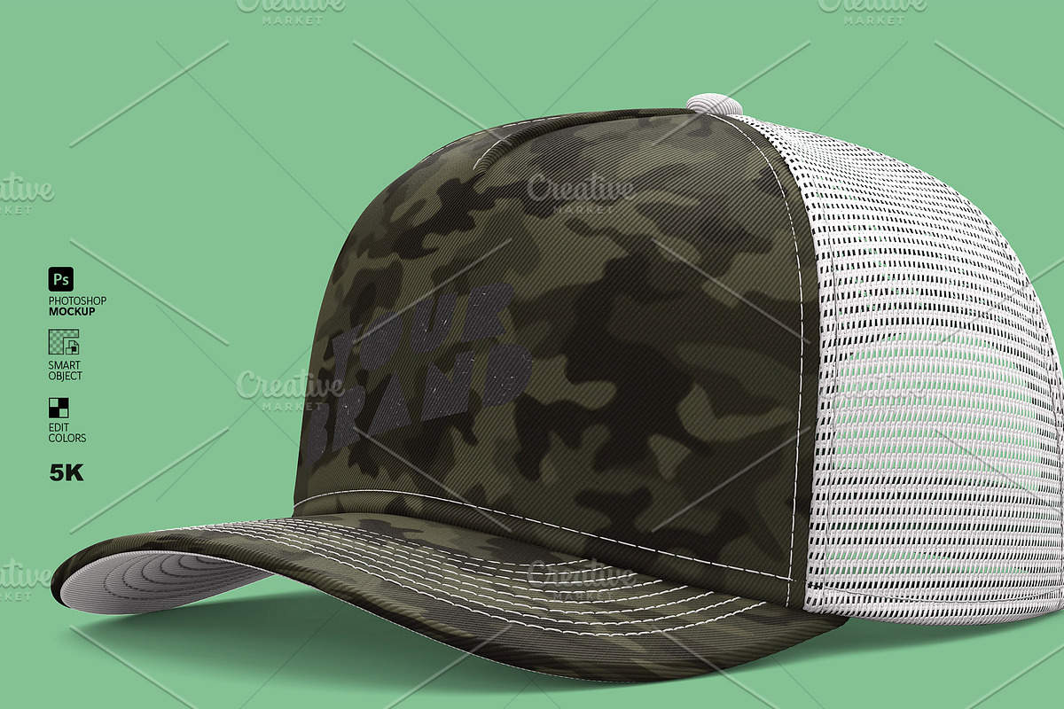 Fully Editable 5-Panel Hat PSD, a Hat Mockup by LESZ Design (Photo 7 of 7)