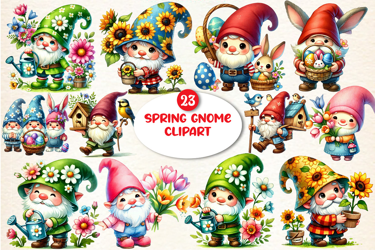 Spring Gnome Sublimation Clipart, a Seasonal Illustration by DreamArtGraphic (Photo 1 of 5)