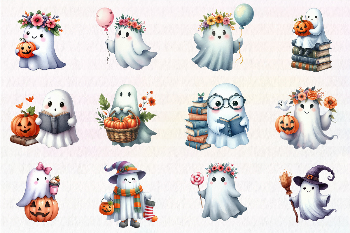 Cute Ghost Halloween Clipart, an Illustration by CreationArt (Photo 4 of 5)
