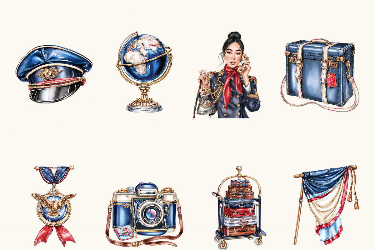 Watercolor Airline Crew Clipart, an Object Illustration by BusyDaydesign (Photo 2 of 9)