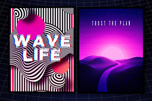 NeonWave Retro Future Grids & Shapes