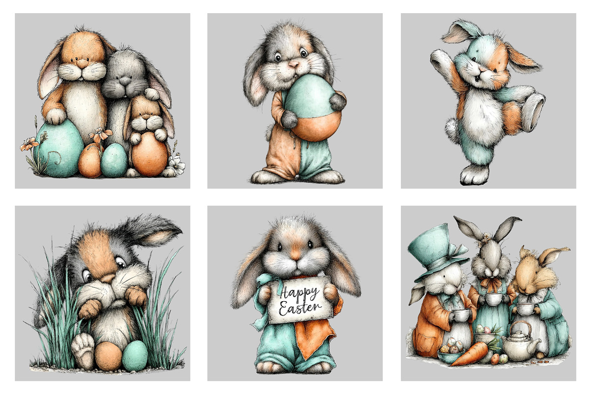 Whimsical Easter Bunny Clipart, an Illustration by Black Bird Studio (Photo 5 of 5)