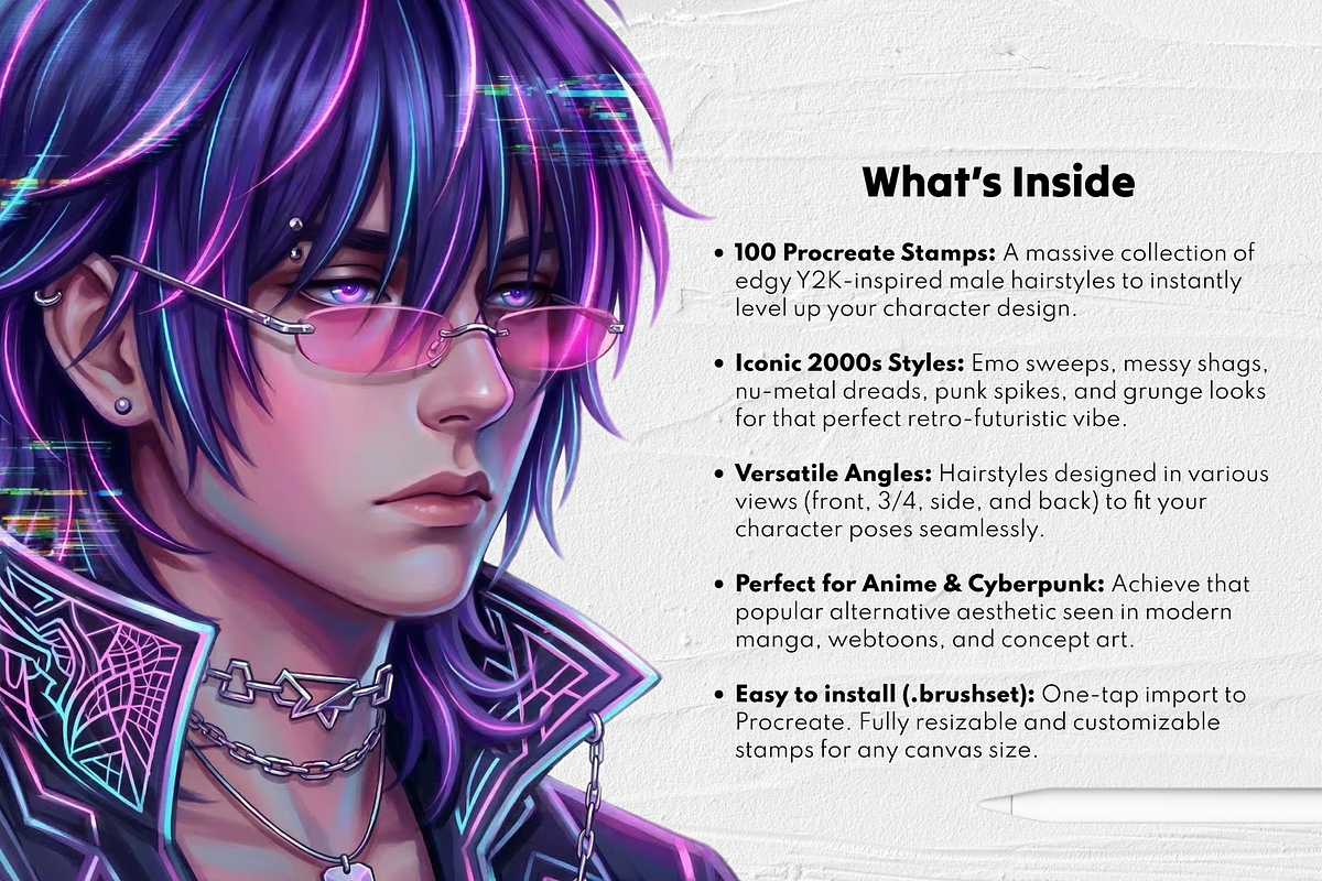 100 Y2K Male Hair Procreate Stamps, a Brush Add-On by Selentaori Studio (Photo 3 of 11)