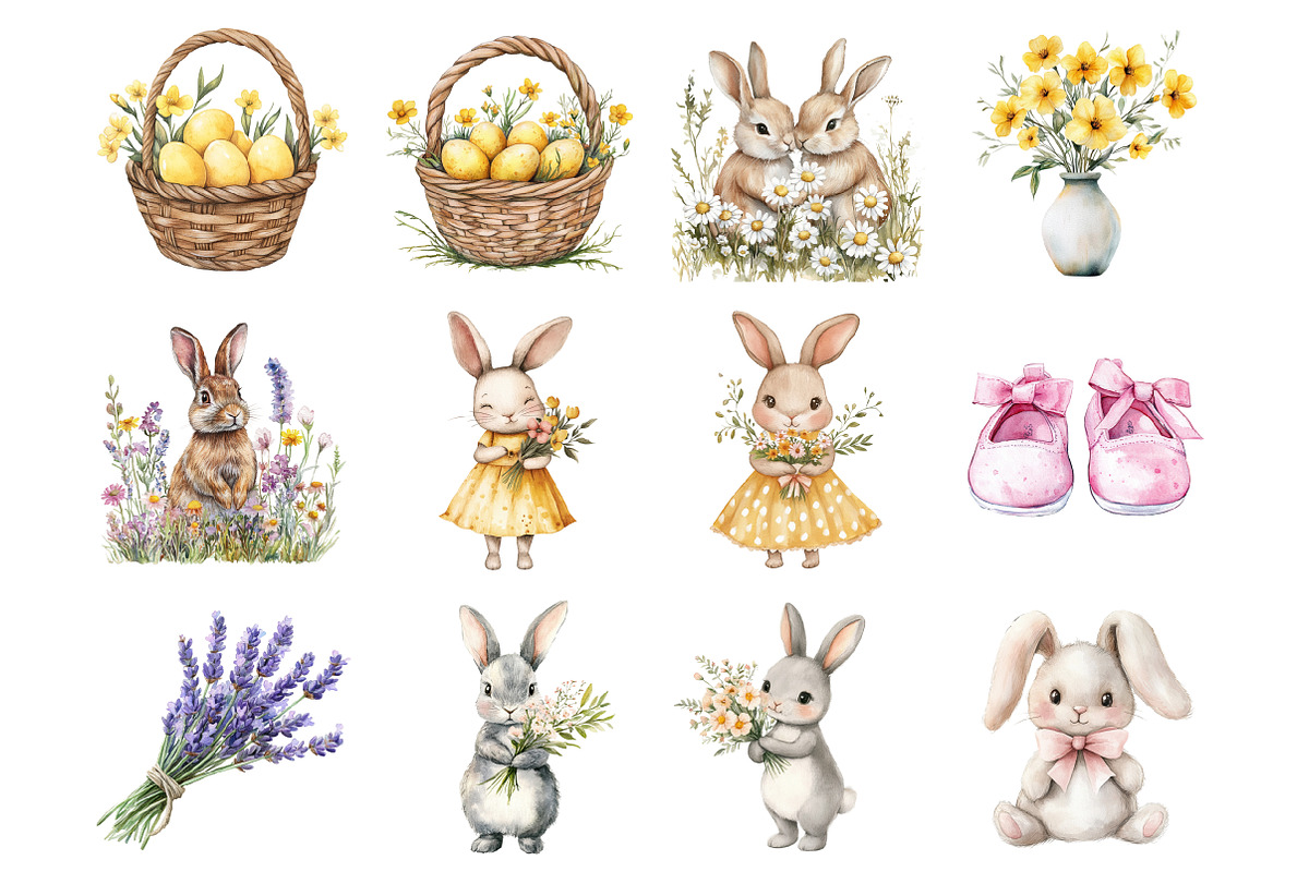 Easter Bunny Floral Clipart, an Illustration by Design Market (Photo 2 of 4)