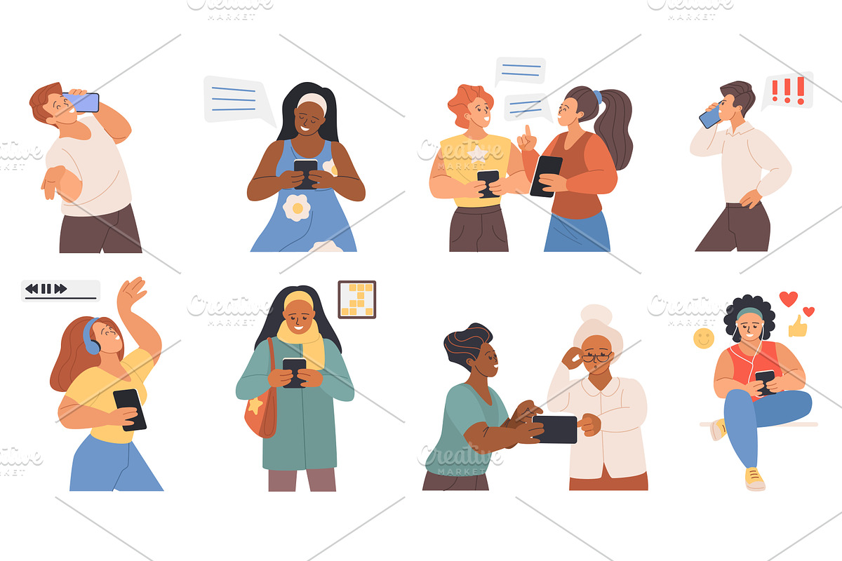 People gadgets using mobile phones, a Person Illustration by Lemberg Vector