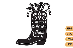 Cowboy Christmas Boot Silhouette Svg