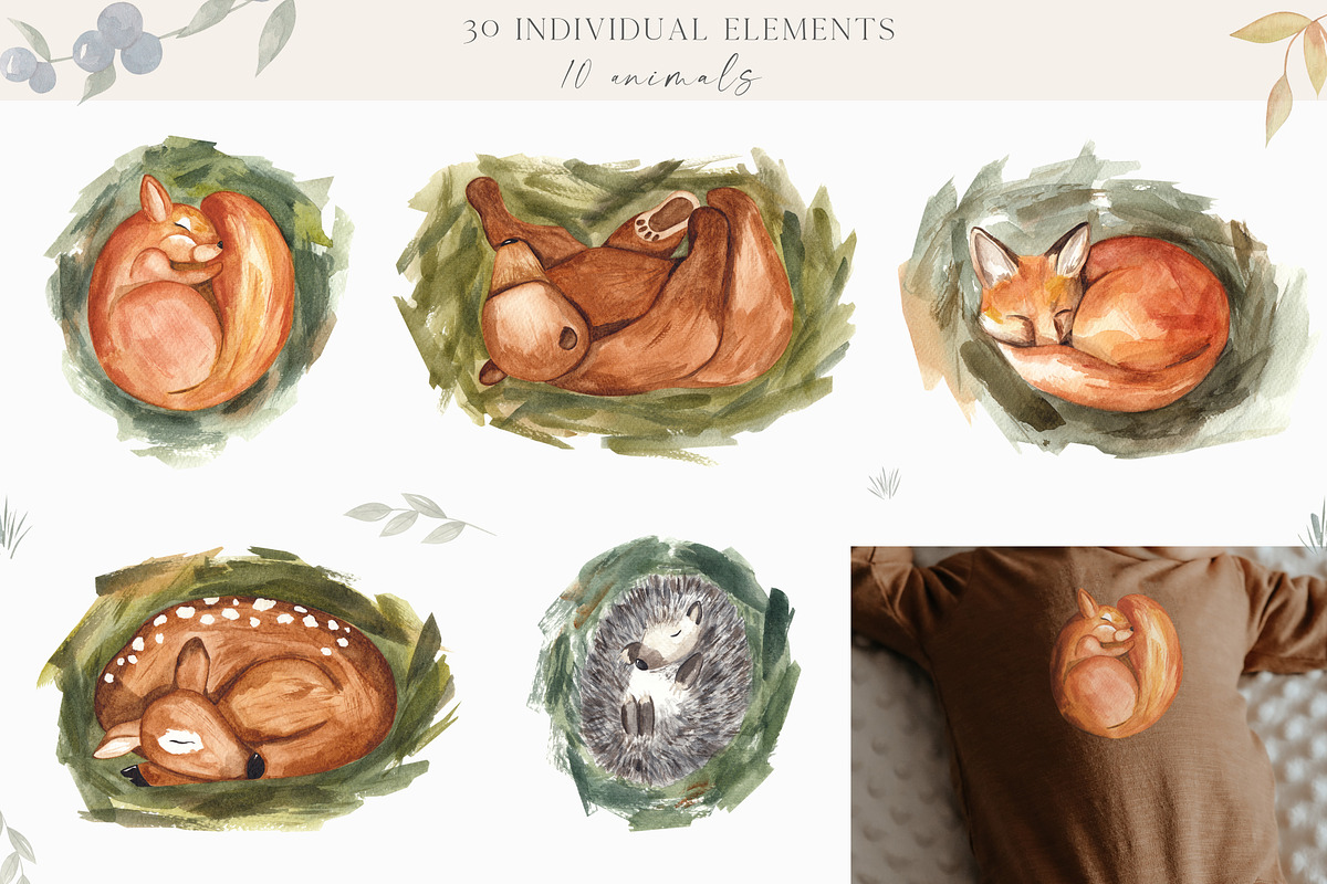 Sleeping FOREST. Watercolor animals, an Animal Illustration by Ooh Lily (Photo 13 of 18)