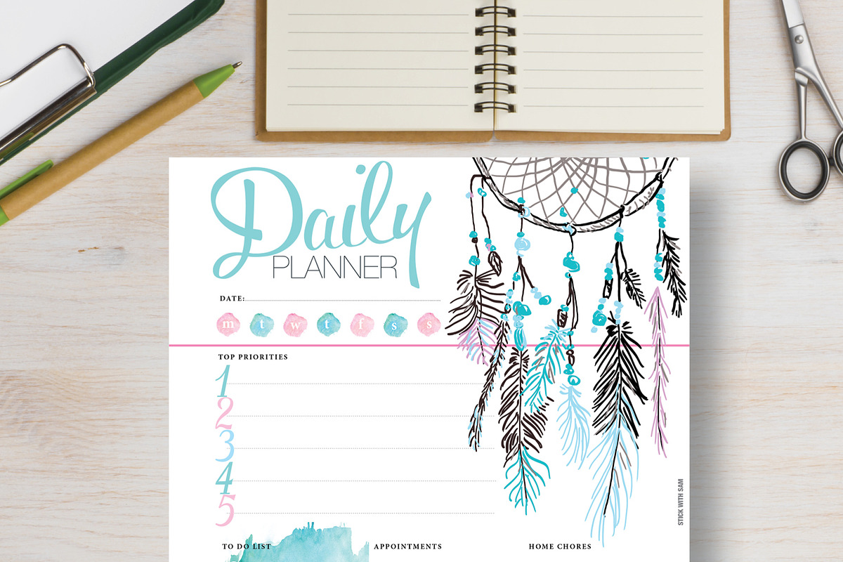 Daily Planner: Half Letter & Letter, a Stationery Template by Stick with Sam (Photo 1 of 4)