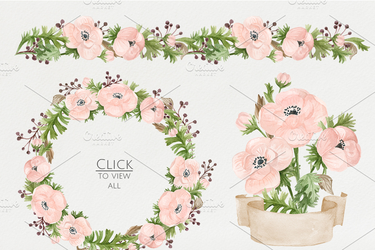 Watercolor anemones. Floral set 2, an Illustration by NataliVA (Photo 3 of 4)