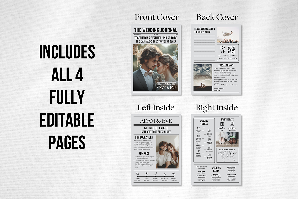 Newspaper Wedding Invitation, an Invitation Template by ZoloDesignHub (Photo 2 of 10)