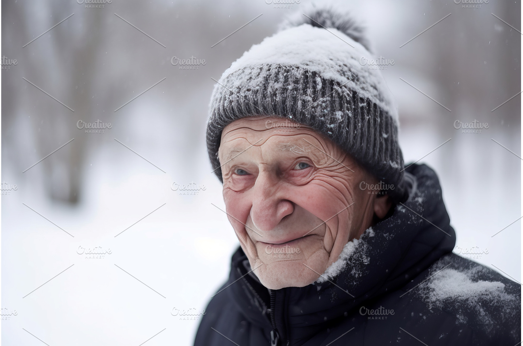 Elder happiness snow. Generate AI, a Person Photo by Ylivdesign