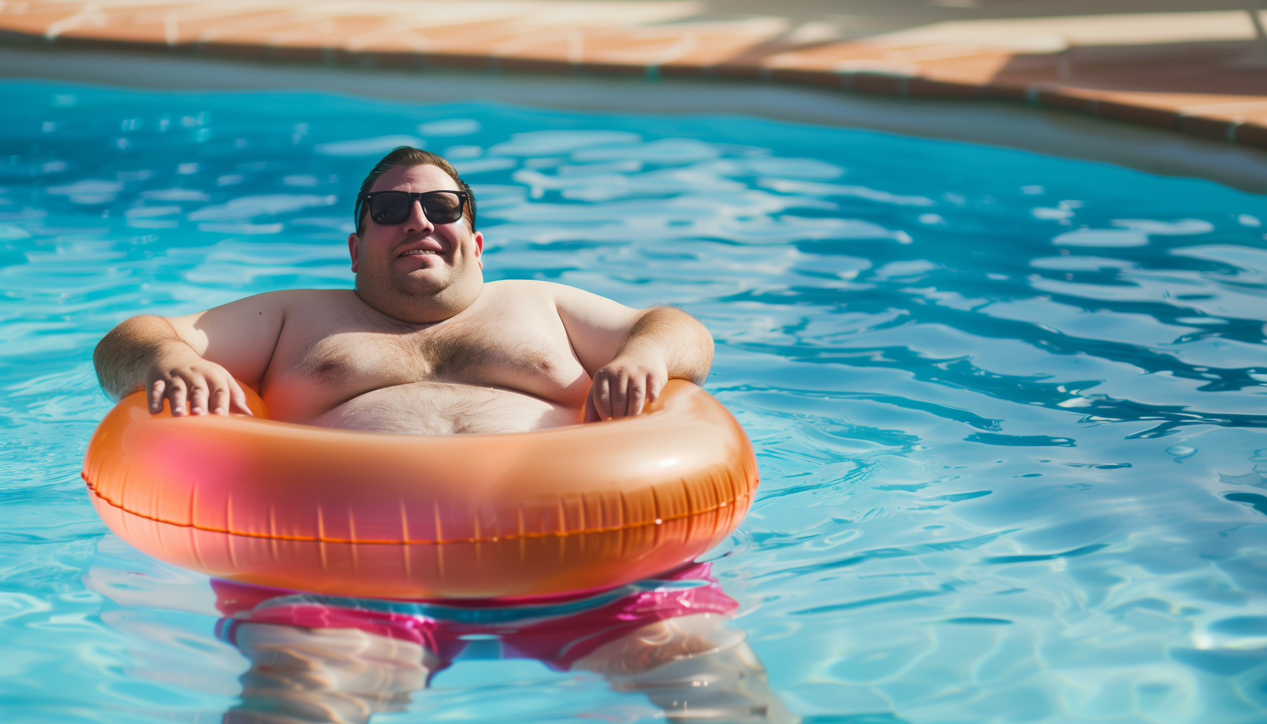 Smiling obese man in inflatable ring, a Person Photo by MistyDay ...