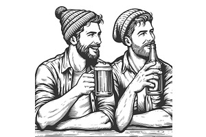 Bearded Friends in Beanies Enjoying, a Person Illustration by AlexArt