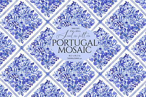 Blue Floral Portugal Mosaic Pattern, a Pattern Graphic by SirenaArt