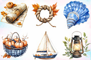Watercolor Autumn Blue Nautical PNG, a Seasonal Illustration by Canvas Craft (Thumbnail 2 of 4)