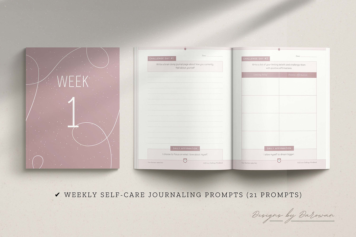 Self-Love Challenge Workbook | Canva, a Magazine Template by Designs by Darowan (Photo 3 of 10)