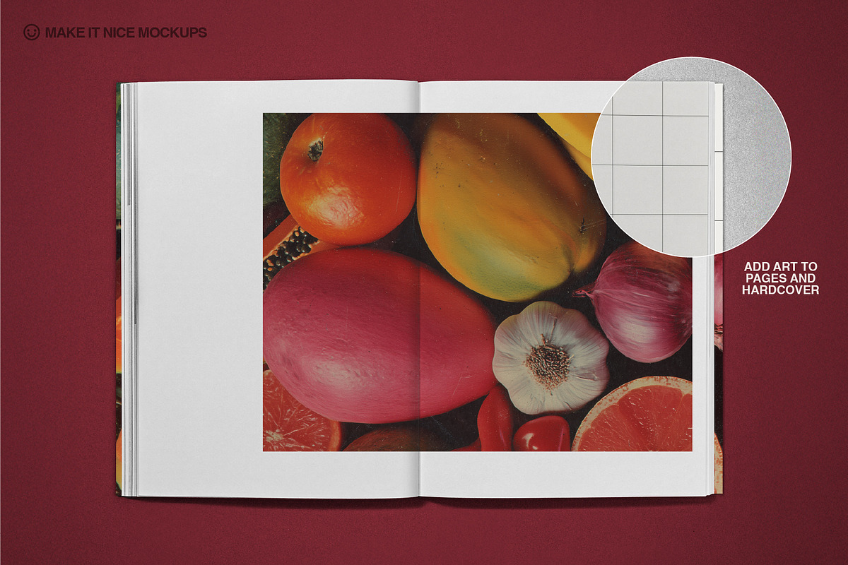 The Hardcover Art Book Mockup, a Books & Magazine Mockup by makeitnicemockups (Photo 4 of 8)