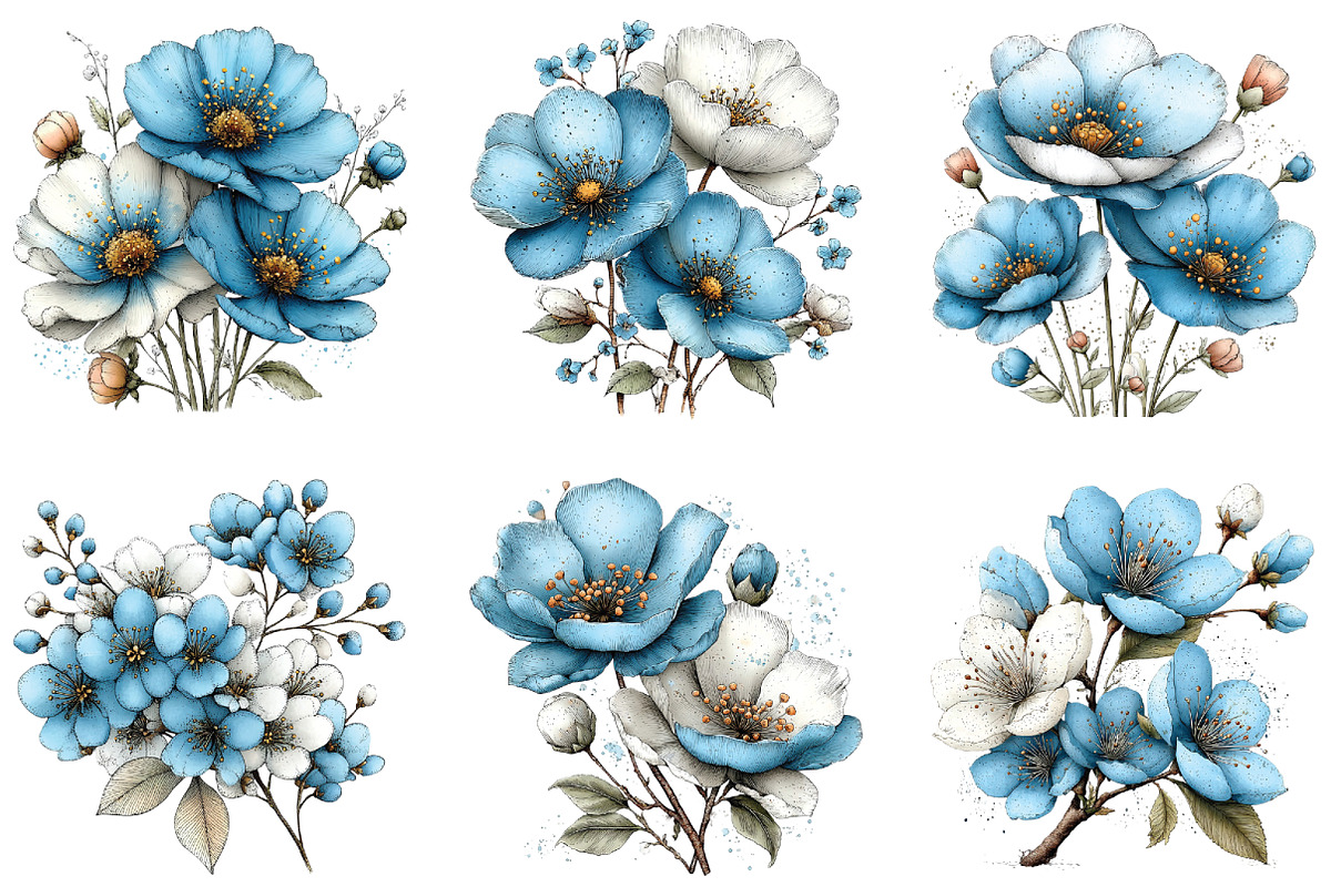 Whimsical Blue Flowers Spring Clipar, an Illustration by CraftArtStudio (Photo 6 of 6)