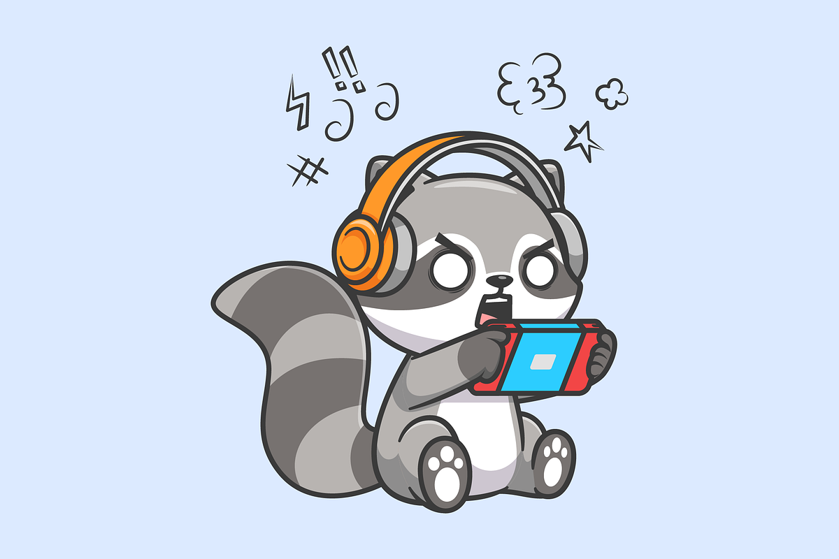 Cute Raccoon Playing Game Cartoon, an Animal Illustration by Catalyst Labs