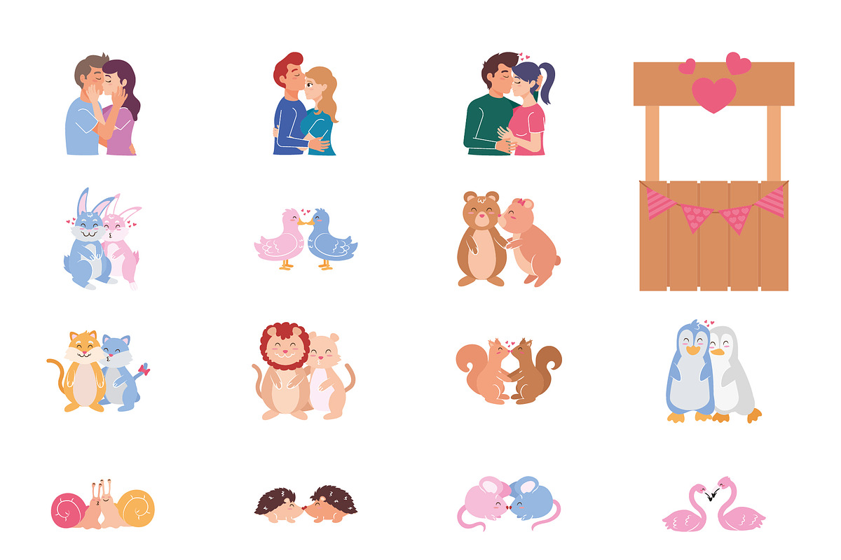 World Kiss Day Icons Set