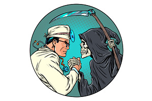 Pop Art Retro Death and the doctor, a Healthcare Illustration by studiostoks
