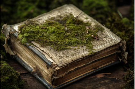 Ancient book moss. Generate Ai, a Nature Photo by Ylivdesign