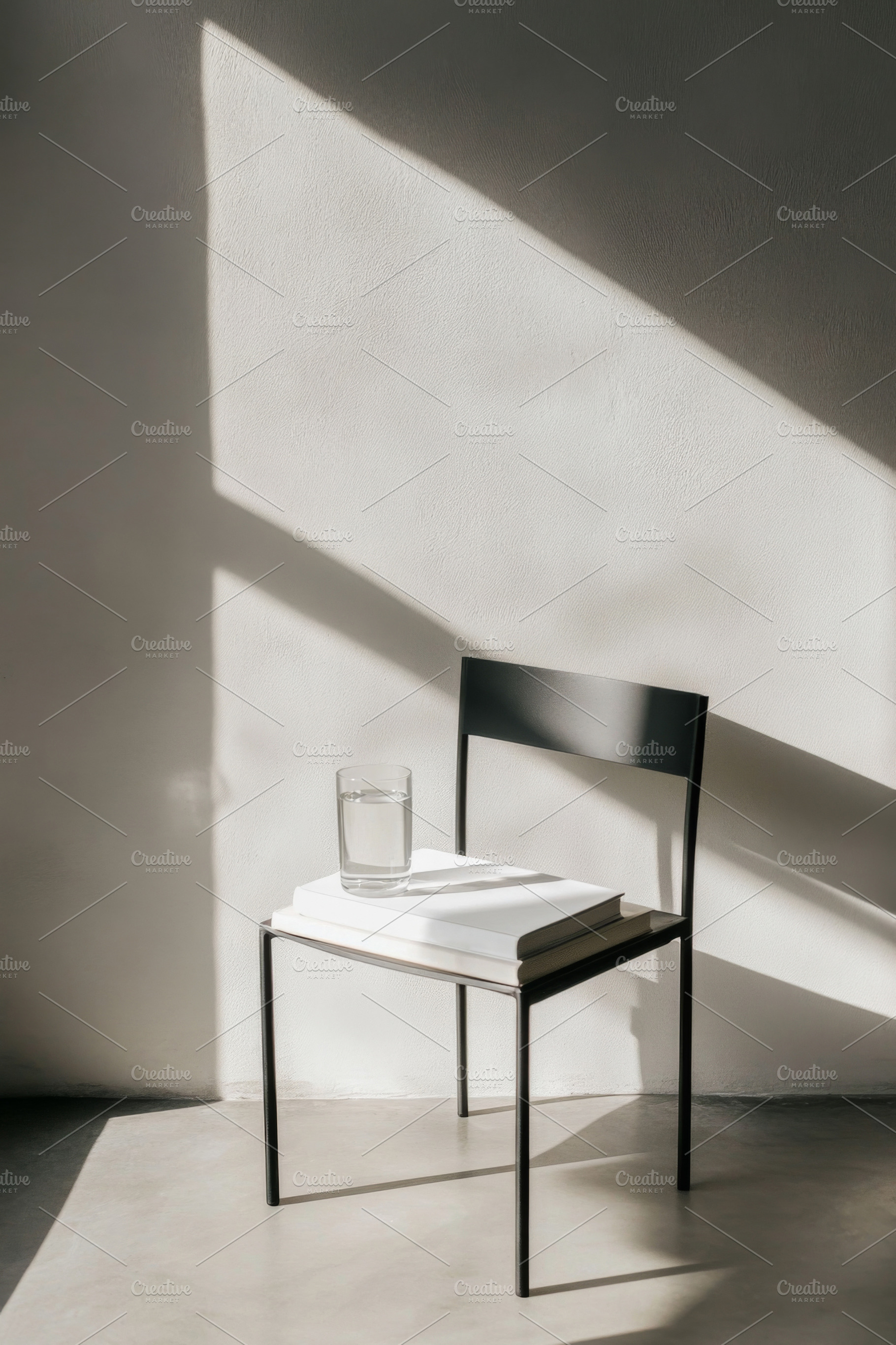 Empty chair with books and glass, a Photo by Dvoevnore photos