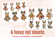 Whimsical Cat Mixed Media Clipart, a Background Graphic by GiraffeCreative (Thumbnail 4 of 9)