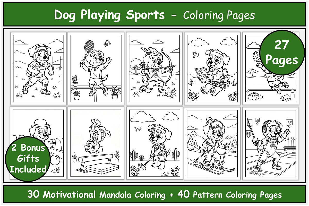 Dog Playing Sports Coloring Pages, a Sport Illustration by Lamia Emad (Photo 1 of 5)
