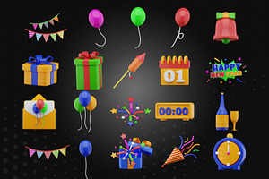 New Year Party 3D Icon Pack