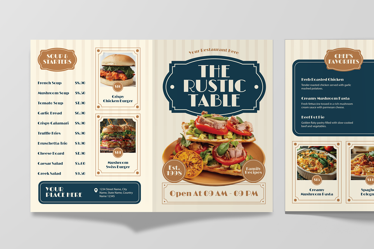 Rustic Vintage Menu Bifold Brochure, a Flyer Template by Annora Studio (Photo 5 of 6)