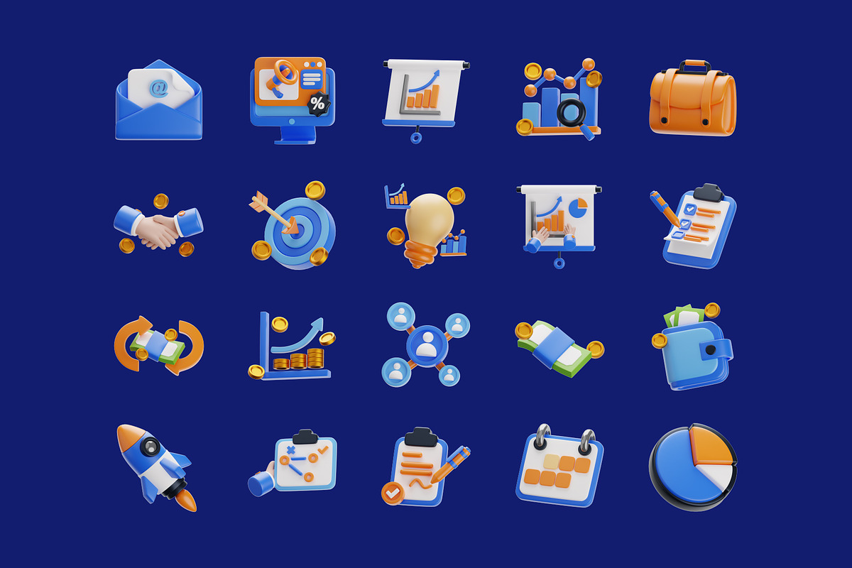 20 Business Essentials 3D Icon Set, an Object 3D Model by Bilicube Studio (Photo 5 of 6)