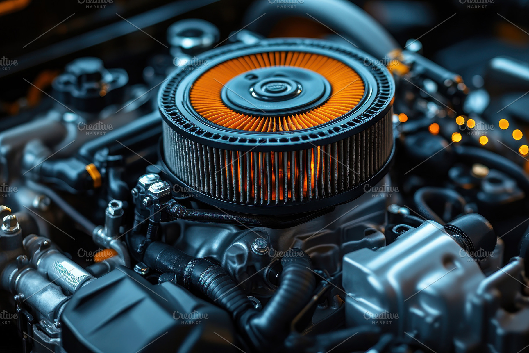 Engine components highlighted by ora, a Photo by Tanuart