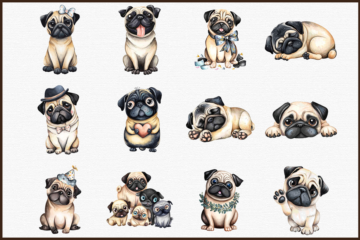 Cute Watercolor Pug Dog PNG, an Animal Illustration by Sublimation Artist (Photo 3 of 6)