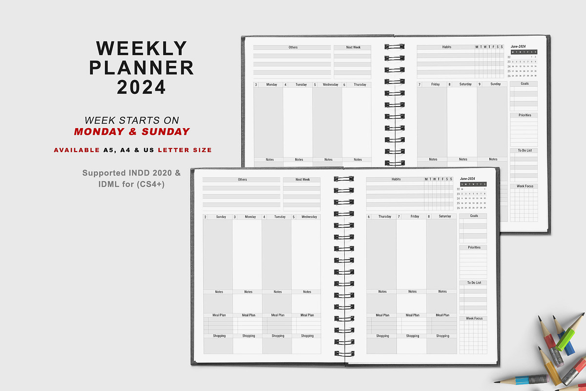 2024 Monday & Sunday Starts planner, a Stationery Template by MNT-Creator (Photo 3 of 10)