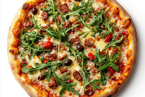 Tasty pizza with cheese, dry smoked, a Food & Drink Photo by Pixeness Studio