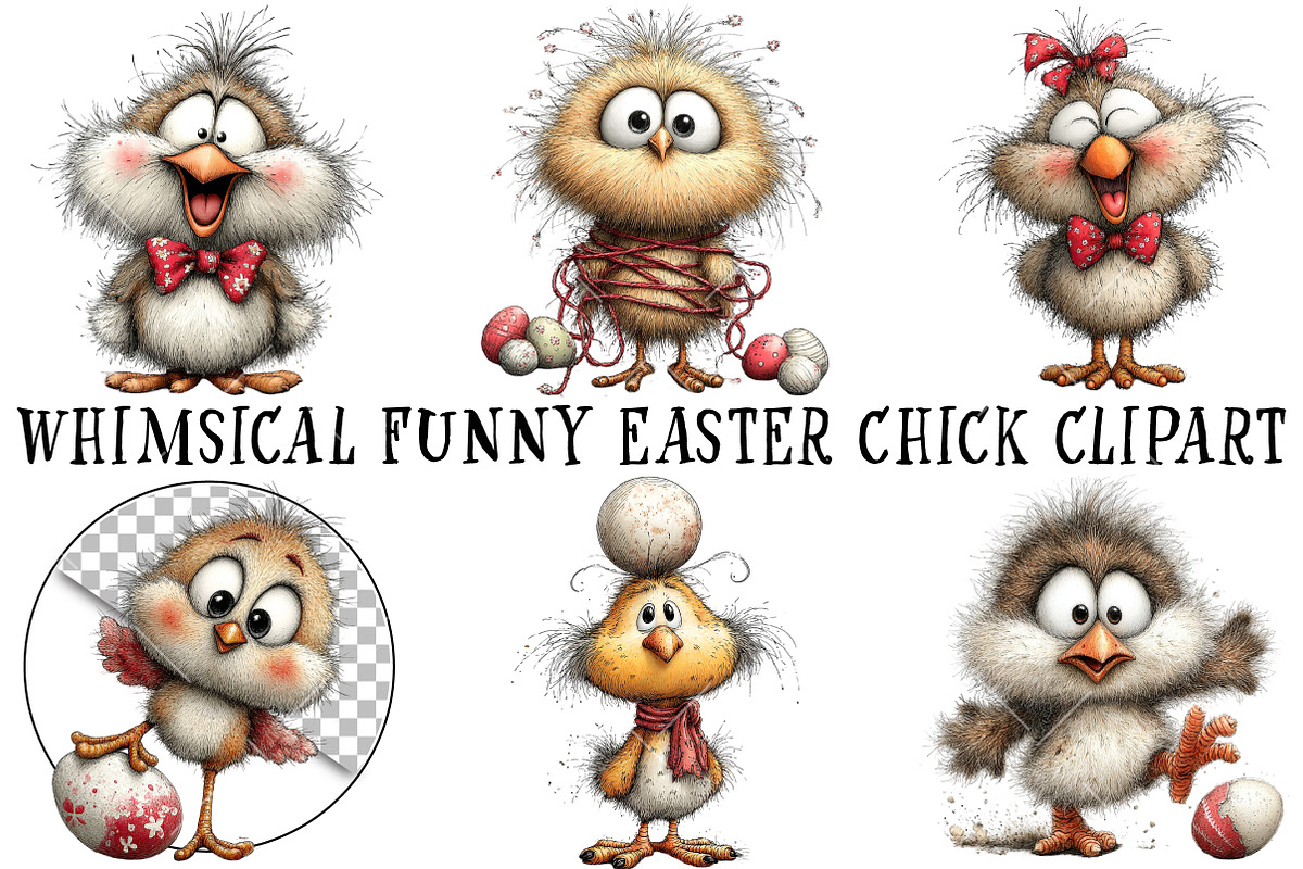 Whimsical Funny Easter Chick Clipart, an Illustration by OK Design (Photo 2 of 6)