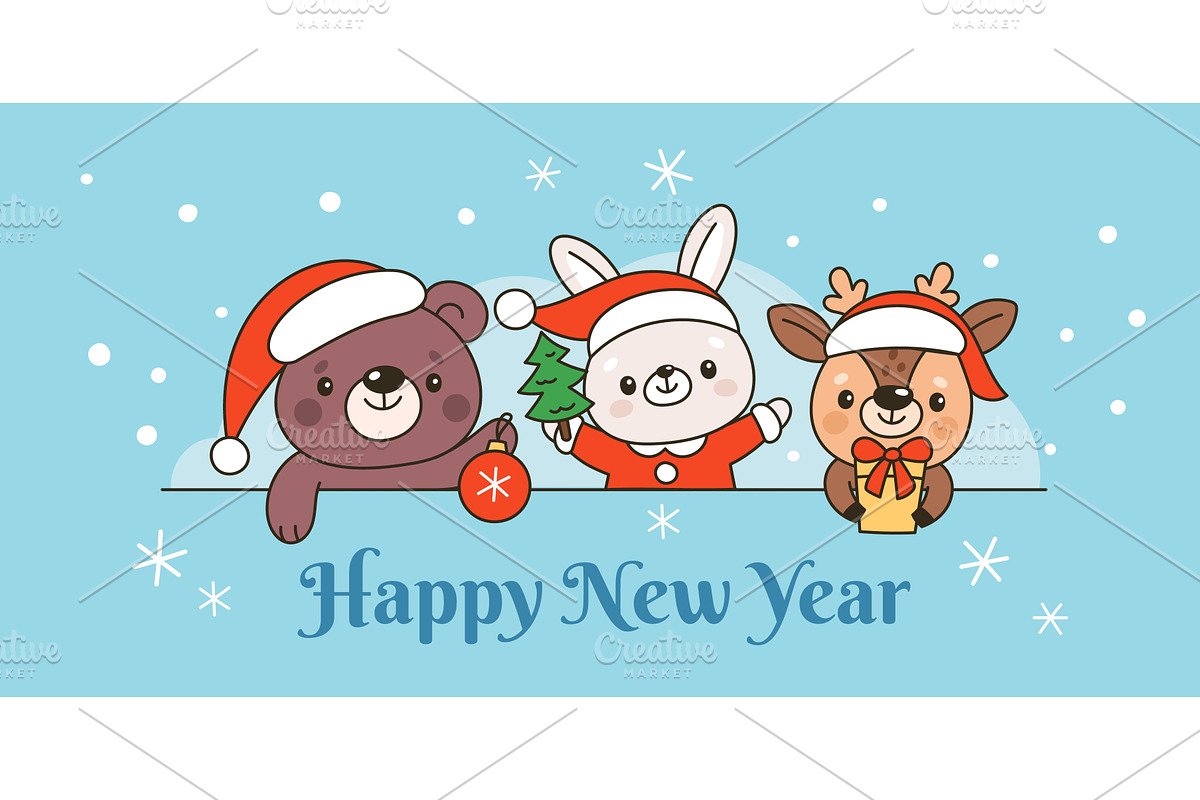 Peeking animals christmas poster, an Object Illustration by YummyBuum