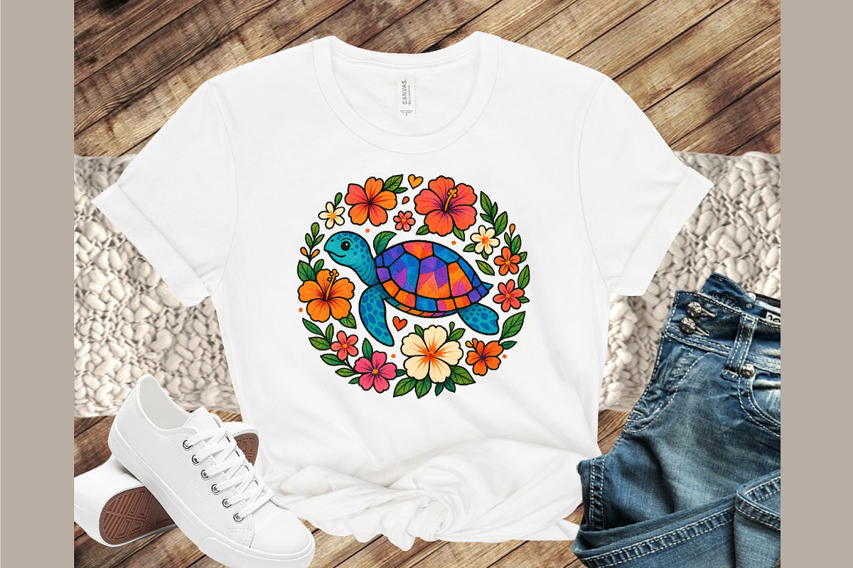 Summer Sea Turtle Floral Boho Flower, an Illustration by Sublimation Artist (Photo 4 of 9)