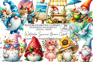 Watercolor Summer Gnome Clipart, an Illustration by DreamPrint404