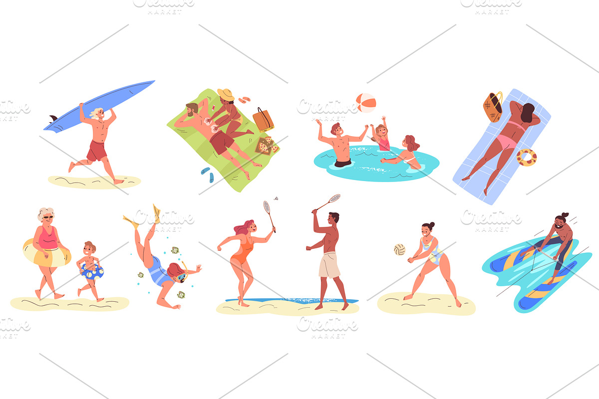 People beach activities. Woman man, a Sport Illustration by Stock-Smart-Start