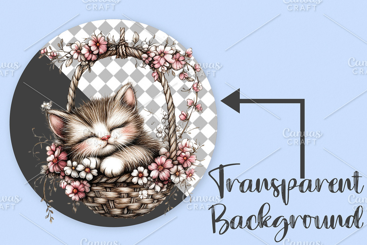 Whimsical Spring Cat Clipart Bundle, an Illustration by Canvas Craft (Photo 2 of 7)