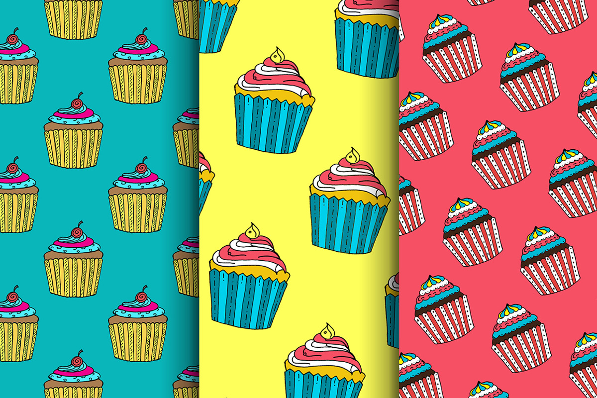 Cupcakes Seamless Doodle Patterns, a Pattern Graphic by Lukino (Photo 3 of 5)