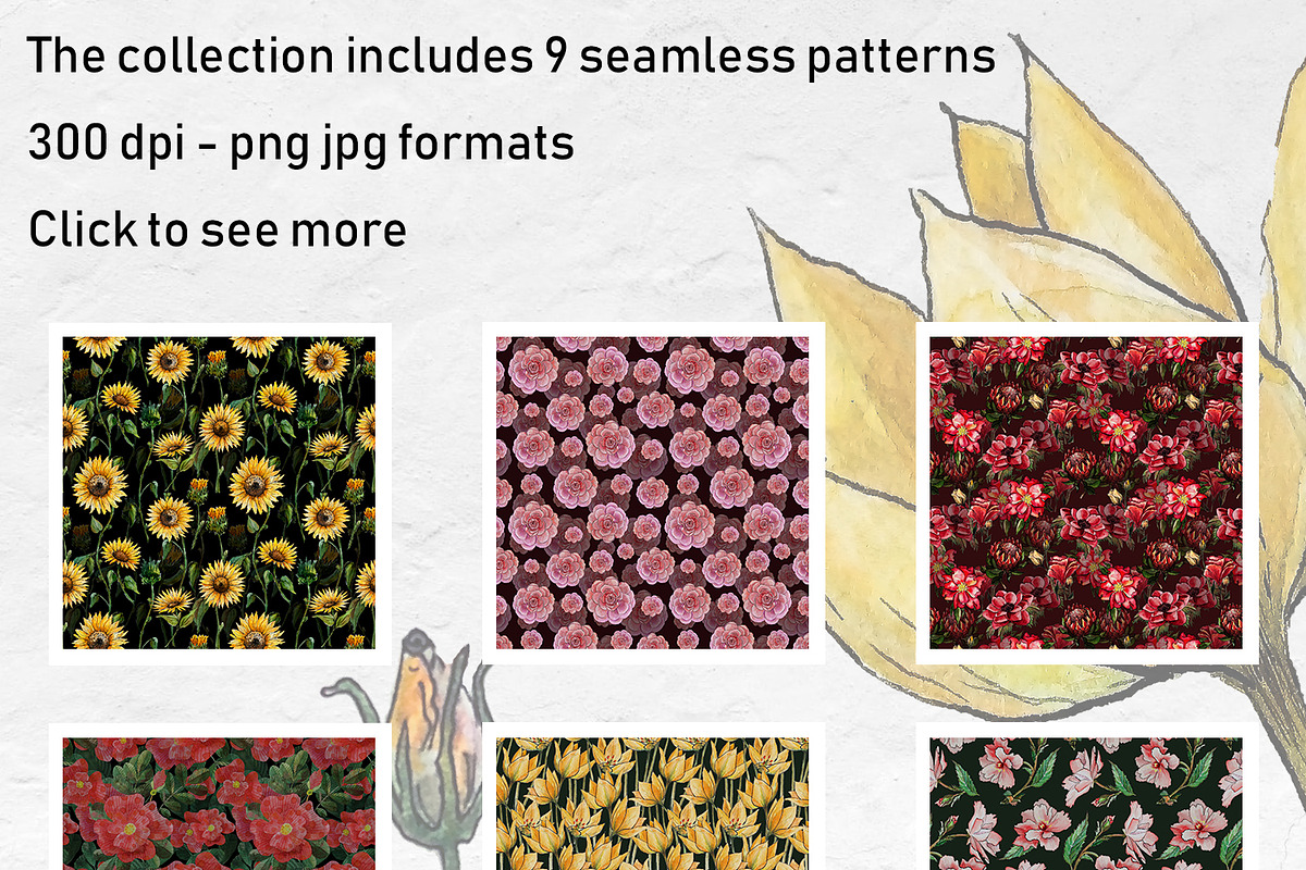 Dark floral flower pattern set, a Pattern Graphic by Dina Guiter (Photo 3 of 9)