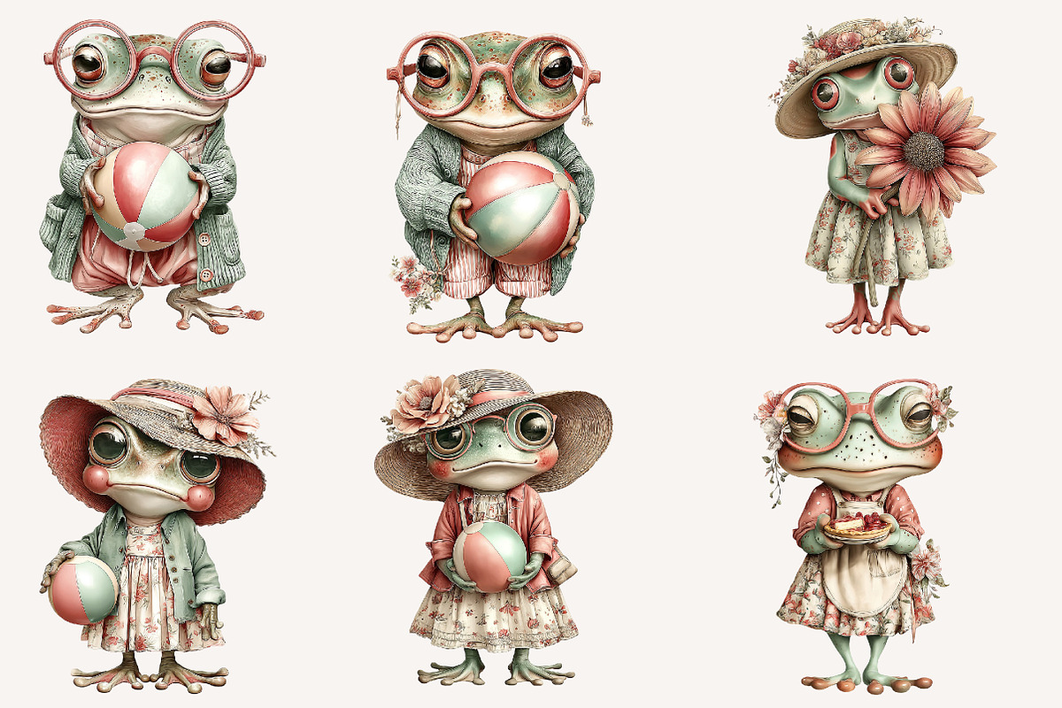 Whimsical summer beach frog clipart, an Illustration by Designworld (Photo 2 of 3)