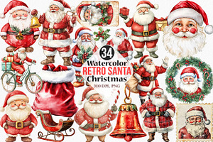 Retro Santa Christmas Clipart, an Illustration by Canvas Craft